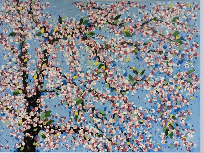 Blossoms by Joumana Yaghi — acrylic on canvas, 40 × 30 in