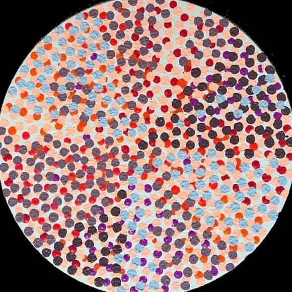 Wheels of Fortune #1 by Joumana Yaghi — acrylic on round canvas, 20 in diameter